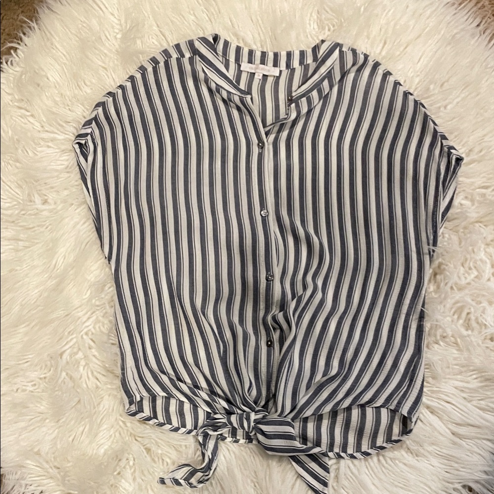 Anthropologie Navy and White Striped Button-Down Shirt